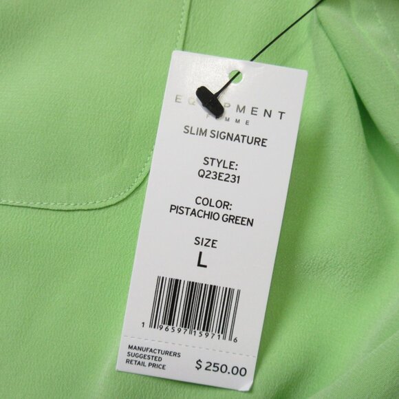 NWT Equipment Slim Signature in Pistachio Green Silk Button Down Shirt L $250 - Picture 3 of 9